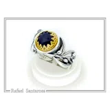 Natural Lapis or Pearl Floral Olive Branch Ring: Oxidized Sterling Silver Gold Filled Filigree