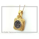 ICXC NIKA Christogram Byzantine prayer Necklace: Oxidized Sterling Silver and Gold filled Pendant