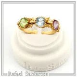 Byzantine Filigree Handmade Beaded Gemstones Ring 18K Gold: Genuine Amethyst, Topaz, Peridot, Garnet