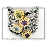 Genuine Gemstones Stacking Ring: Oxidized Sterling Silver & Gold-Filled Bezel
