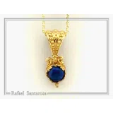 Natural Lapis Lazuli Filigree Byzantine Necklace: Sterling Silver Gold-Filled Genuine Gem Pendant