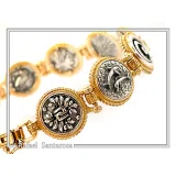 Greek Coins Museum Replicas Beaded Bracelet: 18K Gold-Filled and Oxidized Sterling Silver