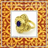 Byzantine Christian Cross Genuine Lapis Lazuli Ring: 18K Gold Filled Sterling Silver Filigree