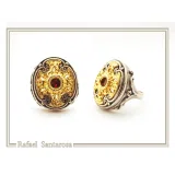 Byzantine Natural Garnet Ring for Her: Oxidized and 18K Gold filled Sterling Silver