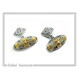 Byzantine Cross Cufflinks for Him: 18K Gold Filled on Oxidized Sterling Silver Oval Base