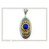 Genuine Lapis Lazuli Byzantine Way Crafted Pendant: Oxidised & Gold-Filled Sterling Silver