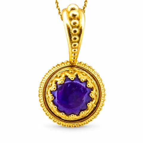 Genuine Lapis Lazuli Greek Filigree Pendant: Sterling Silver 18K Gold Filled Natural Pearl Necklace