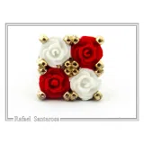 Rose Flowers minimal Stud Earrings: Red and White Alabaster Flowers, Sterling Silver 18K Gold-Filled