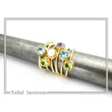 Natural Gemstone Multi Colour Ring: Sterling Silver 18K Gold-Filled Stacking Ring