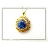Alexander the Macedon coin silver necklace with Greek key 18k gold filled & sky-blue enamel.