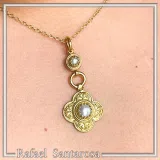 Natural Pearl Byzantine Cross Shape Dangle Pendant: 18K Gold-Filled Silver Filigree Greek Necklace