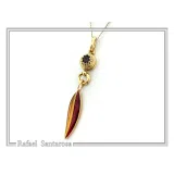 Olive Leaf Dangle Necklace: Natural Garnet and Enamel Floral Sterling Silver 18K Gold Filled