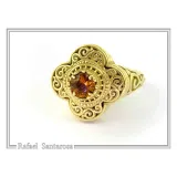 Natural brilliant cut topaz Byzantine Ring: Engraved and filigree Sterling Silver 18K Gold Filled