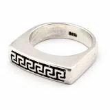 Handmade Greek Key String Meander Design Ring: Oxidized Sterling Silver Elegant Ring
