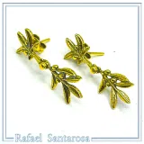 18K Gold Filled Sterling Silver Olive Branch Dangle Earrings: Floral Olive Greek Jewelry