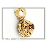18K Solid Gold Natural Gemstone Byzantine Pendant: Handmade Filigree Necklace, Garnet, Topaz, peridot, Amethyst