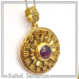 Ancient Greek Flower Museum Replica Pendant, Sterling Silver 18K Gold Filled Natural Garnet Necklace