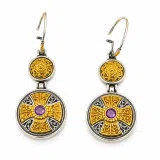 Byzantine Cross Drop Earrings Sterling Silver Oxidised and 18k Gold Filled African Amethyst