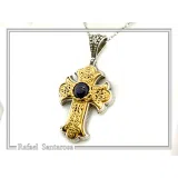 Natural Lapis Lazuli Imperial Byzantine Big Size Cross Necklace: Oxidized & 18K Gold Filled Silver