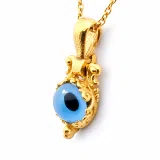 Evil Eye Necklace, Byzantine Filigree Talisman Against Evil: Sterling Silver 18K Gold Filled Charm