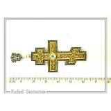 Russian type Orthodox Cross: Sky Blue Topaz, Oxidized & 18K Gold Filled Silver Byzantine Filigree