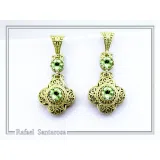 18K Solid Gold Filigree Byzantine Dangle Earrings with Natural Sky-Blue Topaz Brilliant Cut