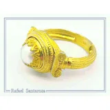 Ancient Greek Temple Ionic Column Natural Pearl Ring 18K Gold-Filled Sterling Silver, Museum Inspired