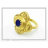 Byzantine Christian Cross Genuine Lapis Lazuli Ring: 18K Gold Filled Sterling Silver Filigree