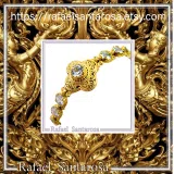 Byzantine Filigree Gemstone Beaded Cross Bracelet: Genuine topaz on 18K Gold Filled silver