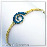 Spiral Sea Blue Enamel Charm Bracelet: Eternity Symbol of Galaxy 18K Gold Filled Silver