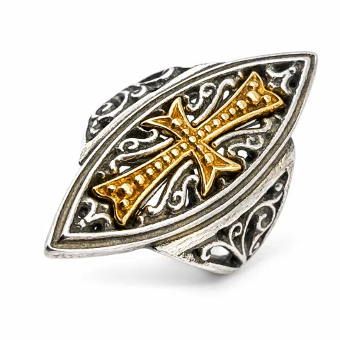 Medieval St John Knights Maltese Cross Ring: Oxidized & 18K Gold-Filled Sterling Silver Ring