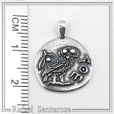 Greek Owl Coin Tetradrachm museum Replica Pendant: Oxidized Sterling Silver