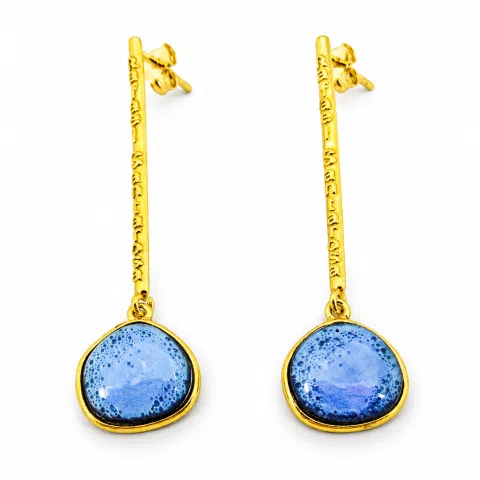 Sea Rock Drop Earrings: Sea Blue Enamel on Gold-Filled Sterling Silver