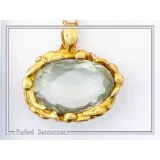 Natural Sky-Blue Topaz Pendant: Floral Bezel 18K Gold-Filled Sterling Silver Charm