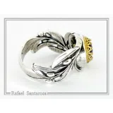 Natural Lapis or Pearl Floral Olive Branch Ring: Oxidized Sterling Silver Gold Filled Filigree