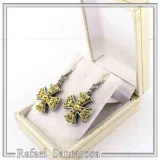 Byzantine Filigree Cross Dangle Drop Earrings: Sterling Silver, 18K Gold-Filled