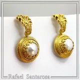 Ancient Greek Antefix Pearl Earrings: Sterling Silver 18K Gold-Filled Filigree jewelry