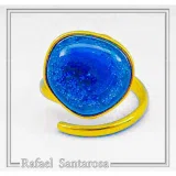 Sea Blue Transparent Enamel Adjustable Ring: Sea Rock Design Sterling Silver 18K Gold Filled