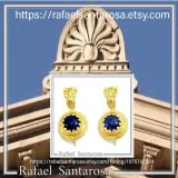 Natural Lapis Lazuli Ancient Greek Antefix Earrings: Sterling Silver Gold-Filled Filigree,