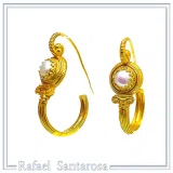 Ancient Greek Ionian Temple Column Natural Pearl Hoop Earrings Gold Filled Silver: Museum Jewelry