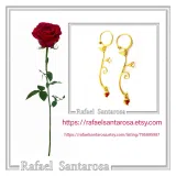 Gold-Filled Sterling Silver Rose Earrings: Red & White Alabaster Flowers