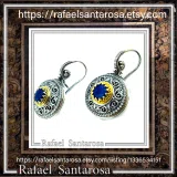 Lapis Lazuli Earrings Byzantine Ornaments Decorated with Filigree Bezel: Oxidized and Gold-Filled Sterling Silver