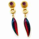 Olive Leaf Floral Dangle & Drop Earrings: Transparent Enamel, Natural Garnet, 18K Gold Filled Silver