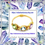 Byzantine Filigree Handmade Beaded Gemstones Ring 18K Gold: Genuine Amethyst, Topaz, Peridot, Garnet