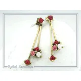 Red Rose Dangle Earrings: 18K Gold Filled Sterling Silver Floral Bouquet