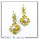 Byzantine Cross Filigree Dangle Earrings: Natural Pearl 18k Gold-Filled sterling silver