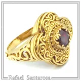 Natural brilliant cut topaz Byzantine Ring: Engraved and filigree Sterling Silver 18K Gold Filled