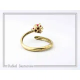 Alabaster Rose Flower Shaped Gems Bouquet Adjustable Ring: Sterling Silver 18K Gold Filled
