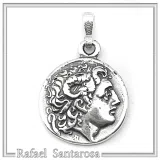 Ancient Greek sterling silver tetradrachm pendant with deified Alexander the Macedon, Lysimachus coin museum replica