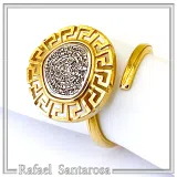 Greek Calendar Phaistos Disc on Greek Key Ring: Oxidized Sterling Silver, 18K Gold Filled